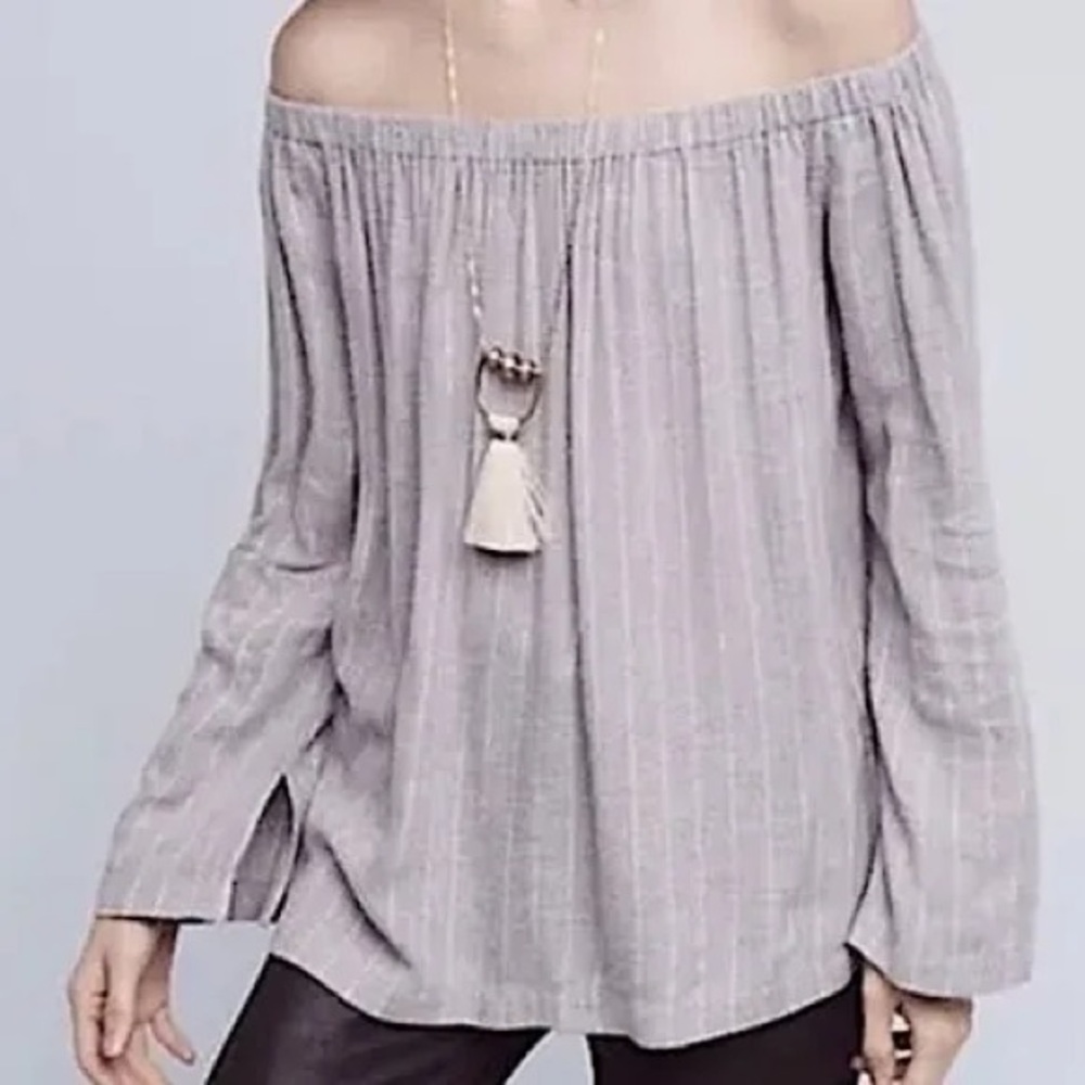 Cloth & Stone Gray Smocked Bell Sleeve Blouse